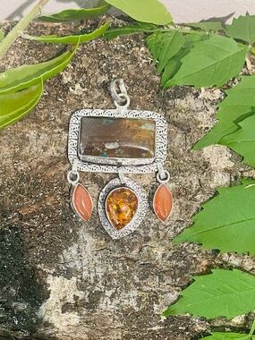 Azurite Amber 925 Sterling Silver Pendant